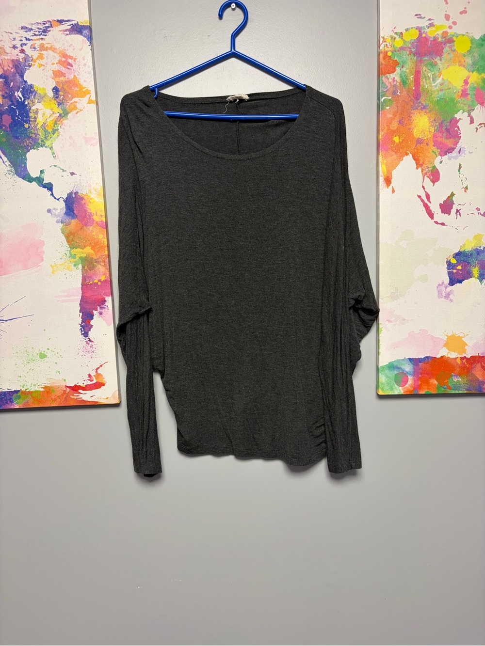 Charcoal Gray Women's Long Sleeve Scoop Neck Top